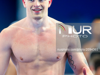  Adam Peaty (United Kingdom) competes in the men's 50-meter breaststroke event at the 17th FINA World Championships in Budapest. (