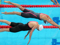 Charlotte Bonnet of France and  Katinka Hosszu of Hungary competing in the women's 200m freestyle semi-final at the FINA World Championships...