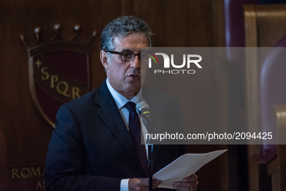Anti-Mafia Magistrate Antonino Di Matteo speaks after being awarded the Honorary Citizenship of Rome by the Mayor of Rome, Virginia Raggi, i...
