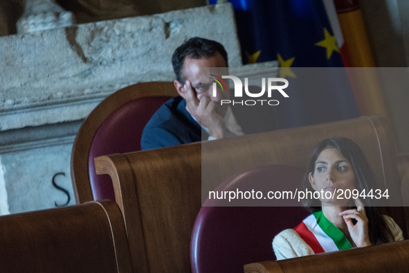 The Mayor of Rome Virginia Raggi  during Ceremony of conferring Honor Citizenship of Rome at the magistrate Antonino Di Matteo, on July 25,...