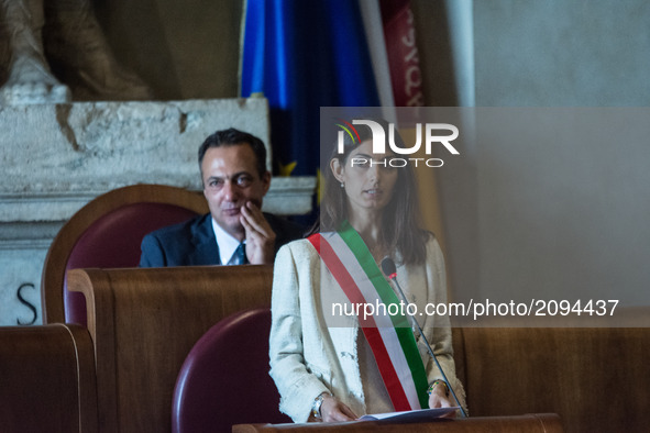 The Mayor of Rome Virginia Raggi ,Ceremony of conferring Honor Citizenship of Rome at the magistrate Antonino Di Matteo, on July 25, 2017 in...