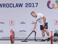 A member of the technical team during the Powerlifting Women's Heavyweight competition of The World Games 2017 at the National Forum of Musi...