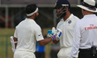 Indian cricketer Ajinkya Rahane and Cheteshwar Pujara after Ajinkya Rahane  scored 100 run...
