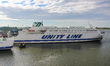 Unity Line Polonia ferry sitting at the Swinoujscie ferry terminal in Swinoujscie port is...