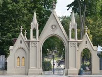 A view of one of many entrance gates of the historic Lyczakowski Cemetery, officially State History and Culture Museum-Preserve 'Lychakiv Ce...