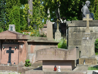 A view of Iryna Vilde's (1907-1982) tomb, a Ukrainian writer and Soviet correspondent, buried at the historic Lyczakowski Cemetery, official...