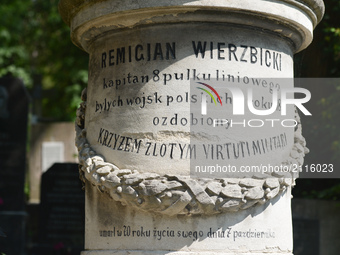A view of Remigian Wierzbicki's tomb, a participant of the Polish November Uprising in 1830-1831, buried at the historic Lyczakowski Cemeter...