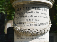 A view of Remigian Wierzbicki's tomb, a participant of the Polish November Uprising in 1830-1831, buried at the historic Lyczakowski Cemeter...