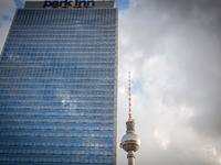 Hotel Park Inn, Alexanderplatz Square, Berlin, Germany, on 22 July 2017. The Berlin tourism has reached a new record. The Statical Landesamt...