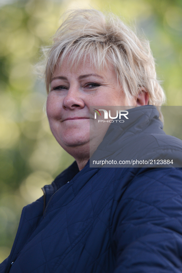 The Prime Minister of Norway, Erna Solberg, in Tromso during the final stage of the Arctic Race of Norway 2017. 
On Sunday, August 13, 2017,...