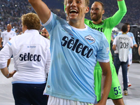 Lucas Leiva of Lazio celebrates the victory after the Italian Supercup match between Juventus and SS Lazio at Stadio Olimpico on August 13,...