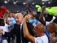 SS Lazio Manager Igli Tare  celebrates the victory of the Italian Supercup match between Juventus and SS Lazio at Stadio Olimpico on August...