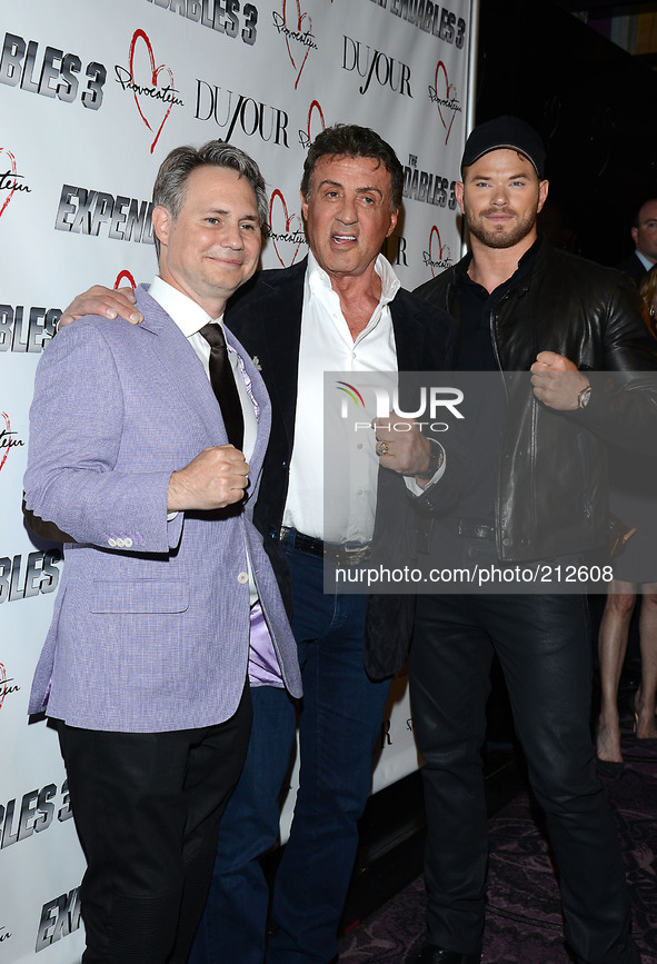 Jason Binn, Sylvester Stallone and Kellan Lutz attend the party for Sylvester Stallone' s cover of DuJour Magazine on August 14, 2014 at Pro...