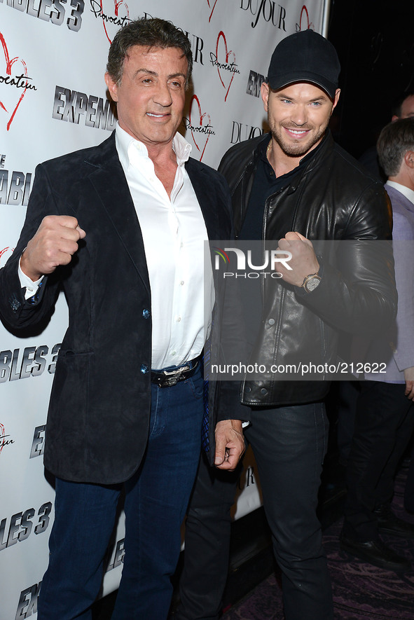 Sylvester Stallone and Kellan Lutz attend the party for Sylvester Stallone' s cover of DuJour Magazine on August 14, 2014 at Provocateur in...