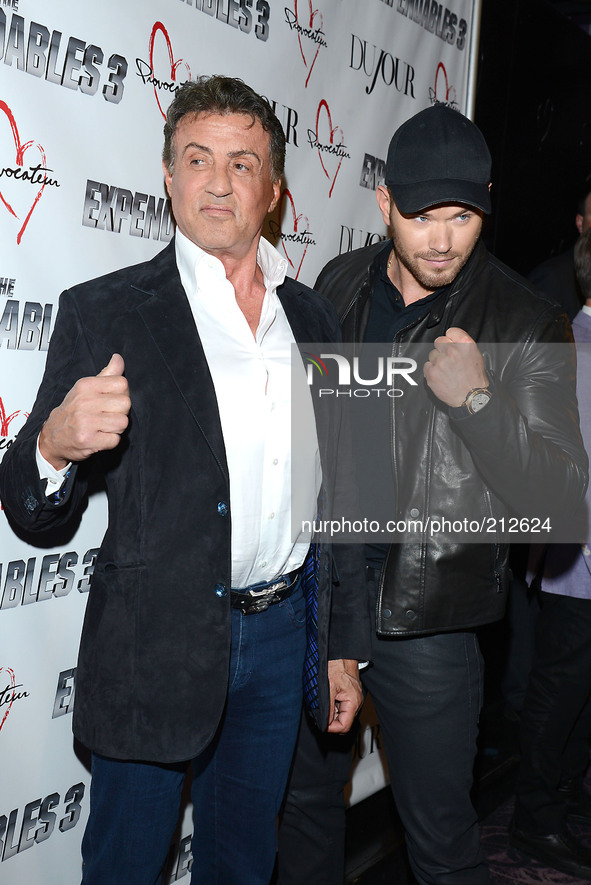  Sylvester Stallone and Kellan Lutz attend the party for Sylvester Stallone' s cover of DuJour Magazine on August 14, 2014 at Provocateur in...