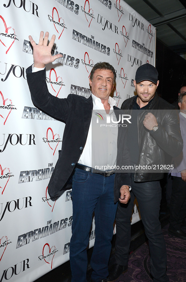 Sylvester Stallone and Kellan Lutz attend the party for Sylvester Stallone' s cover of DuJour Magazine on August 14, 2014 at Provocateur in...