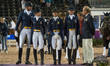 The Swedish dressage team arrives at the price giving ceremony for the team dressage compe...