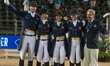 The Swedish dressage team arrives at the price giving ceremony for the team dressage compe...