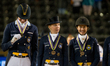 The Swedish dressage team arrives at the price giving ceremony for the team dressage compe...