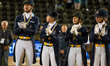 The Swedish dressage team arrives at the price giving ceremony for the team dressage compe...