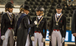 The Danish dressage team arrives at the price giving ceremony for the team dressage compet...