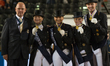 The German dressage team arrives at the price giving ceremony for the team dressage compet...