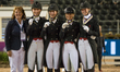 The Danish dressage team arrives at the price giving ceremony for the team dressage compet...