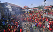 Nepalese devotees offering ritual prayer during Teej festival celebrations at Pashupatinat...