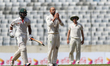 Nathan Lyon  during day one of the First Test match between Bangladesh and Australia at Sh...