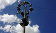 Indonesian men compete for prizes in climbing the greasy pole called "panjat pinang" durin...