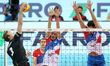 Sam Deroo (BEL), Nikola Jovovic (SRB), Srecko Lisinac (SRB), during the 2017 CEV Men's Vol...
