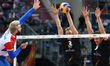 Uros Kovacevic (SRB), Sam Deroo (BEL), Pieter Verhees (BEL), during the 2017 CEV Men's Vol...