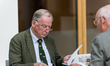 The top candidate of the AfD Alexander Gauland talks to Afd politicians before the press c...