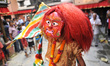 A mask dancer 'Lakhay', dancing in the traditional ritual tunes of drums n the fourth day...