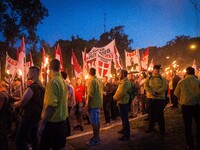 Around 150 members of the far right identitarian movement held a remembrance demonstration at Kahlenberg Vienna, Austria including a torch m...