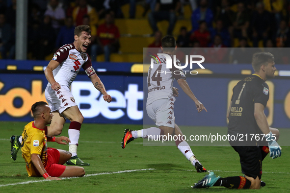 Iago Falque of Torino scores the winning goal  during the Serie A match between Benevento Calcio and Torino FC at Stadio Ciro Vigorito on Se...