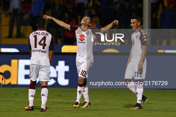  Iago Falque of Torino celebrates after scoring the winning goal  during the Serie A match between Benevento Calcio and Torino FC at Stadio...