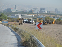 The construction site of a new road project is pictured after cutting through the Middle East Technical University's (METU) forested campus...