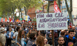 A placard against the suppression of work contracts paid by governement. More than 10000 p...