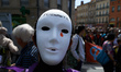 A mask written 'lazy'. More than 10000 protesters took to the streets of Toulouse against...