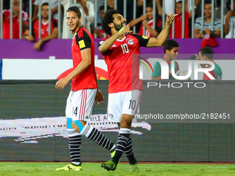 Mohamed Salah Egypt's celebrates his goal against Uganda  during the FIFA World Cup 2018 qualification football match between Egypt and Ugan...