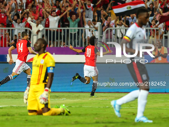 Mohamed Salah Egypt's celebrates his goal against Uganda  during the FIFA World Cup 2018 qualification football match between Egypt and Ugan...
