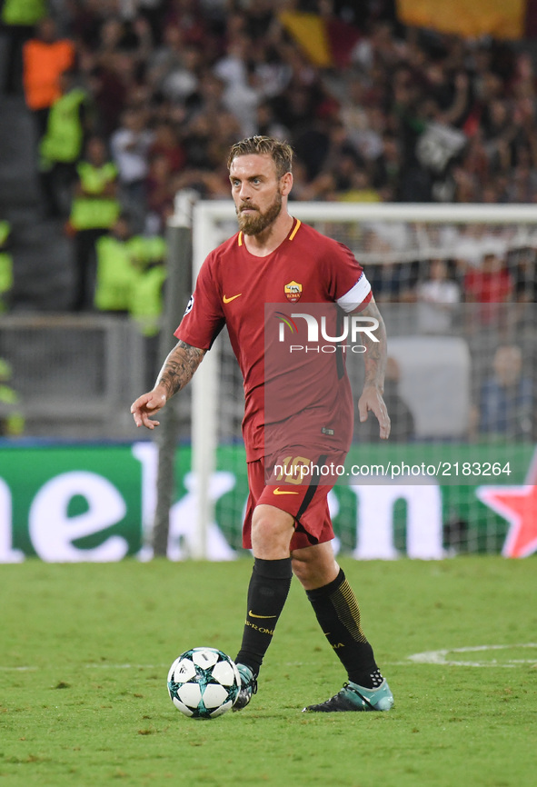 Daniele De Rossi during the UEFA Champions League group C football match AS Roma vs Atletico Madrid FC at the Olympic Stadium in Rome, on se...