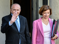 French Interior Minister Gerard Collomb (L) and French Defence Minister Florence Parly leave the Elysee presidential Palace after a cabinet...