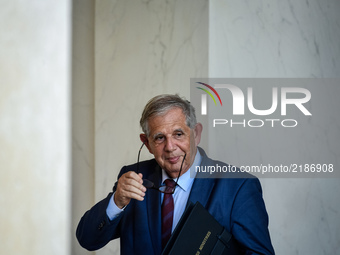 French Minister for the Territorial Cohesion Jacques Mezard leaves the Elysee presidential Palace after a cabinet meeting on September 14, 2...
