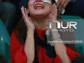 Pakistani spectator cheering the players as they watching the final match of independence cup 2017, Twenty20 international match played betw...