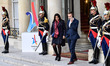 Paris Mayor Anne Hidalgo arrives the Elysee Palace in Paris to a ceremony to celebrate Par...