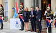 French President Emmanuel Macron and his wife Brigitte welcome former French President Nic...