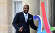 Teddy Riner leaves the Elysee Palace in Paris after a ceremony to celebrate Paris' coronat...