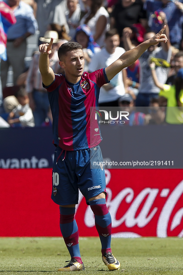 10 Enis Bardhi of Levante Ud celebrate after scoring the 1-1 goal  during spanish La Liga Santander match between Levante UD and Valencia CF...